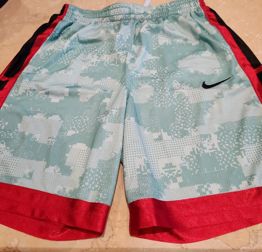 Nike Aqua Camo Basketball Shorts with Red and Black Trim